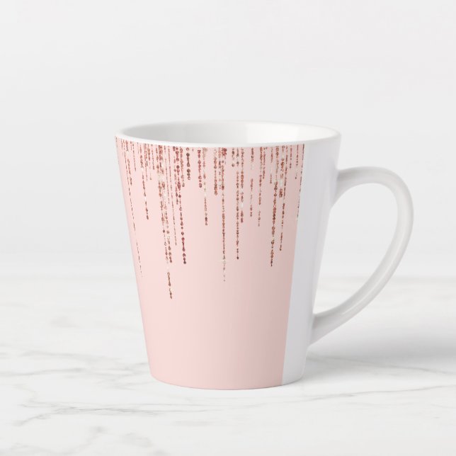 Luxuriöse Pink Rose Gold Funkelnd Glitzer Fringe Milchtasse (Rechts)