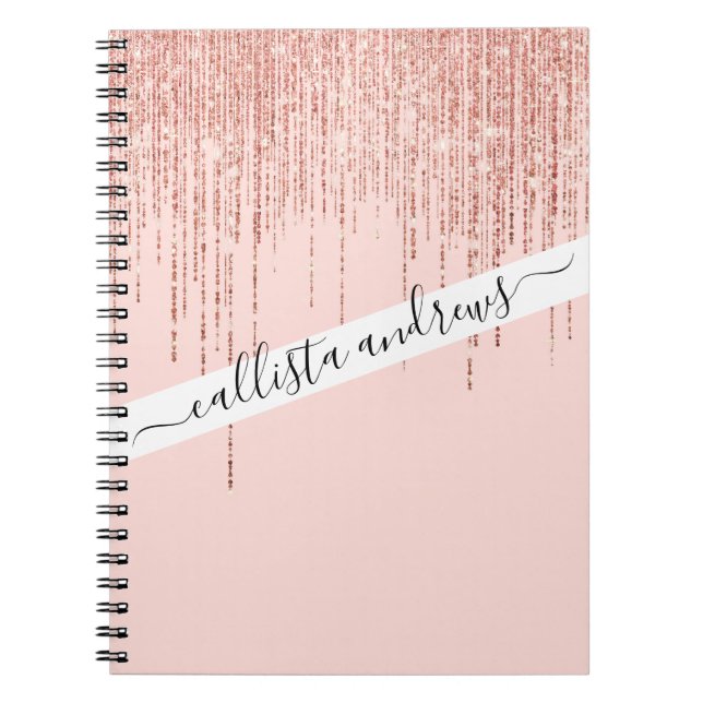 Luxuriöse Pink Rose Gold Funkelnd Glitzer Fringe Notizblock (Vorderseite)
