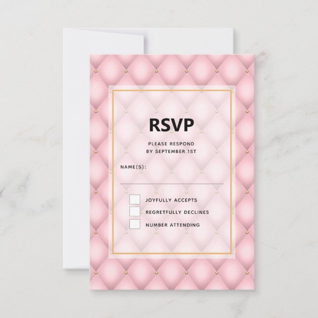 Luxuriöse Pink Tufted Diamond Muster Hochzeit RSVP Karte (Vorderseite)