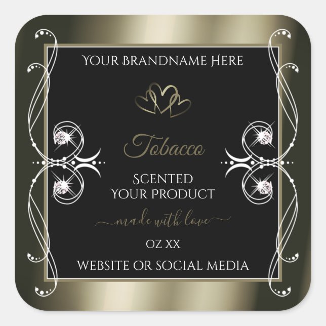 Luxuriöse Platinum Black Product Labels dekorativ Quadratischer Aufkleber (Vorderseite)