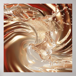 Luxuriöse Poster aus Gold und Cream Fluid Art