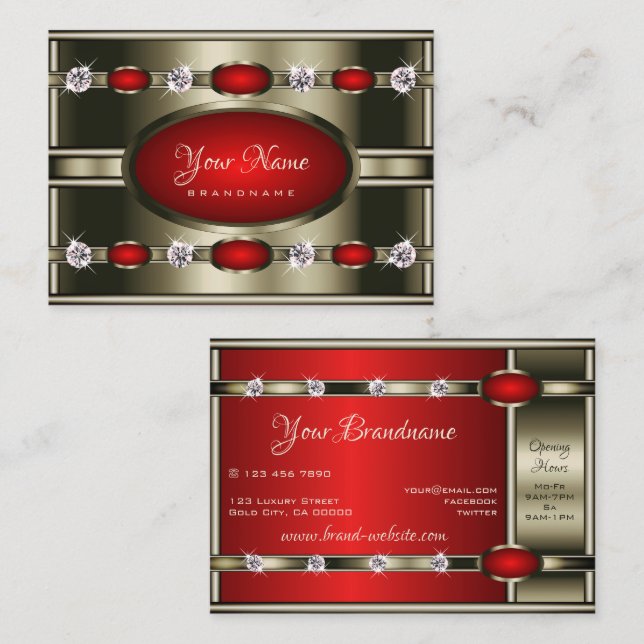 Luxuriöse Red Shimmery Metal Optics mit Rhinestone Visitenkarte (Vorne/Hinten)