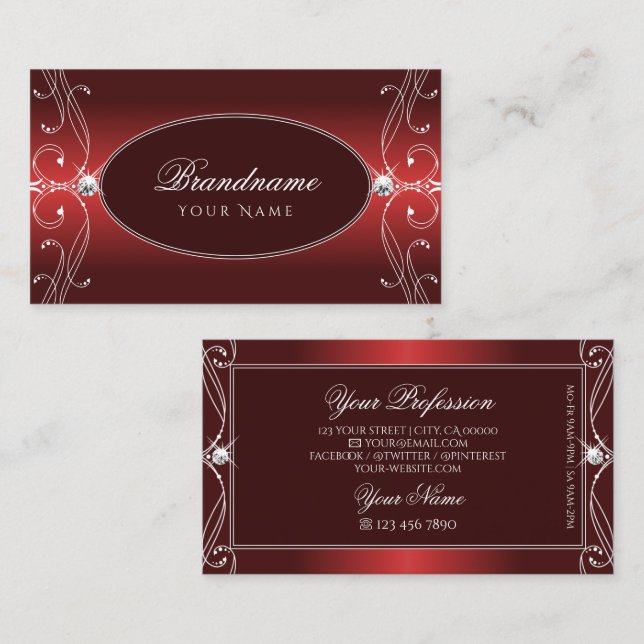 Luxuriöse Red Verziert Sparkling Diamonds Ornament Visitenkarte (Vorne/Hinten)