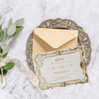 Luxuriöse Rokoko-Elegante Französische Spitze Hoch RSVP Karte