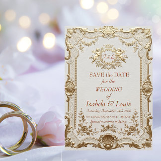 Luxuriöse Rokoko-Elegante französische Spitze Hoch Save The Date