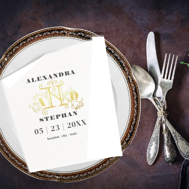 Luxuriöse romantische Blüh Calligraphy Wedding Gol Serviette (Von Creator hochgeladen)