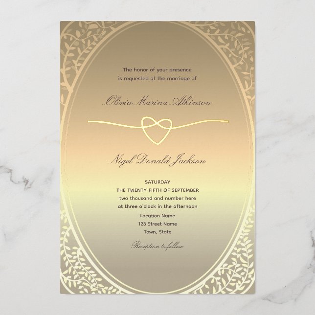 Luxuriöse romantische Goldhochzeit Folieneinladung (Vorderseite)