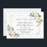 Luxuriöse Rosa Blume Gold Frame Confetti Wedding Save The Date<br><div class="desc">Romantisches und elegantes Design mit rosa,  rot,  cremefarbenen Blume,  vergoldeten Glitzer gebrochen Rahmen,  Konfetti,  Blumenspalte; auf der Rückseite Blumenstrauß und Konfekti auf weißem Hintergrund. Verwenden Sie das Tool Personalisieren,  um Ihre Informationen hinzuzufügen,  Änderungen vorzunehmen. Entsprechende Artikel finden Sie in meiner Spring Blush Blume Collection.</div>