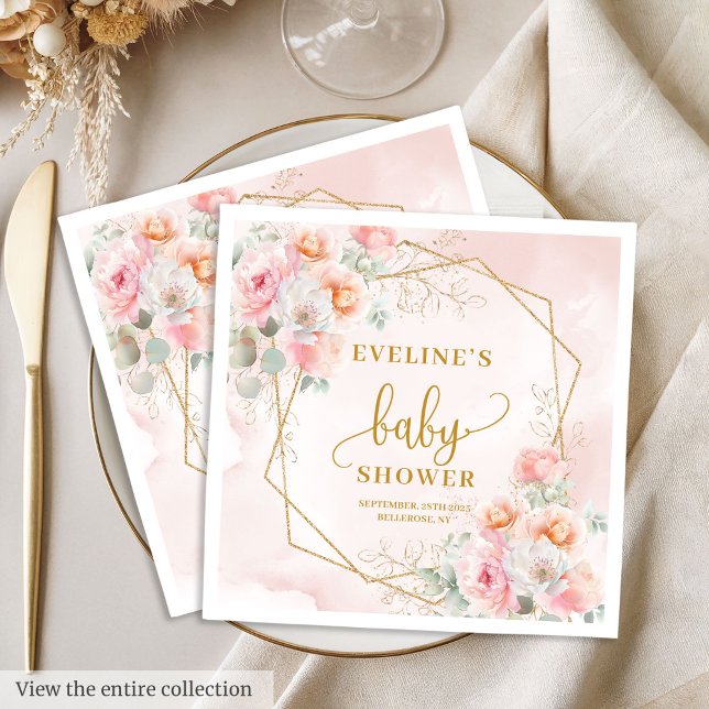 Luxuriöse Rosa-Blumen Babydusche Mittagessen Serviette (Luxurious blush pink florals baby shower luncheon Napkins)