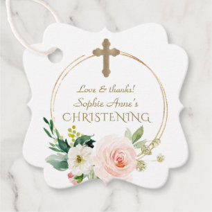 Luxuriöse Rosa Blush Blues Gold Cross Christening Geschenkanhänger