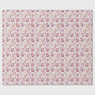 Luxuriöse rosa Edelsteine und funkelnde Kristallju Geschenkpapier