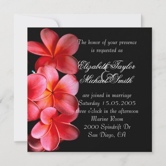 Luxuriöse Rosa Elegant Plumeria Wedding Einladung (Vorderseite)