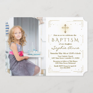 Luxuriöse Rosa Floral Gold Glitzer Foto Girl Taufe Einladung