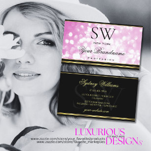 Luxuriöse Rosa Glitzer Black Monogram Gold Decke Visitenkarte
