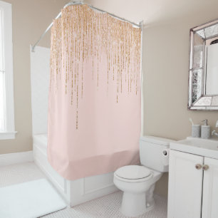 Luxuriöse Rosa Gold Funkelnd Glitzer Fringe Duschvorhang