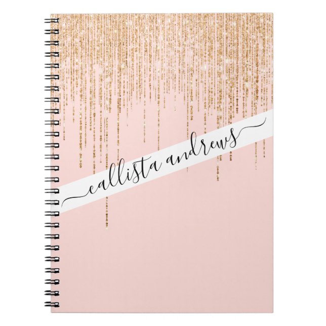 Luxuriöse Rosa Gold Funkelnd Glitzer Fringe Notizblock (Vorderseite)