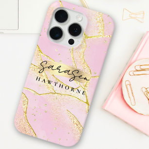 Luxuriöse rosa Imitate Gold Foil Monogram Pinselst Case-Mate iPhone Hülle