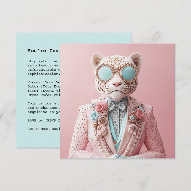 Luxuriöse Rosa Leopard Elegance Einladung (Vorne/Hinten)