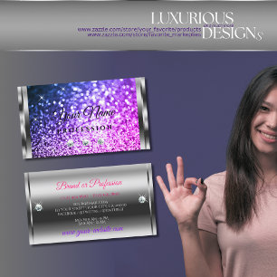 Luxuriöse rosa Lila Glitzer Luminous Sparkle Jewel Visitenkarte