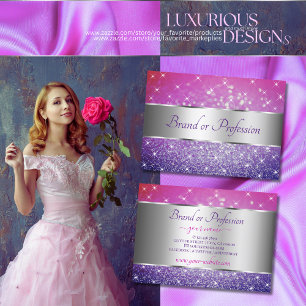 Luxuriöse rosa Lila Glitzer Stars Dekorativ Silbe Visitenkarte