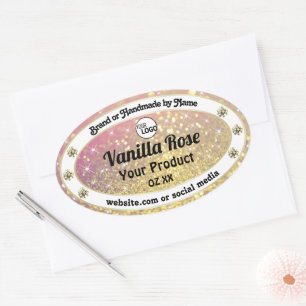 Luxuriöse Rosa Lila Gold Glitzer Logo Ovaler Aufkleber