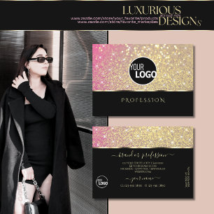 Luxuriöse Rosa Lila Gold Glitzer Stars Logo Schwar Visitenkarte