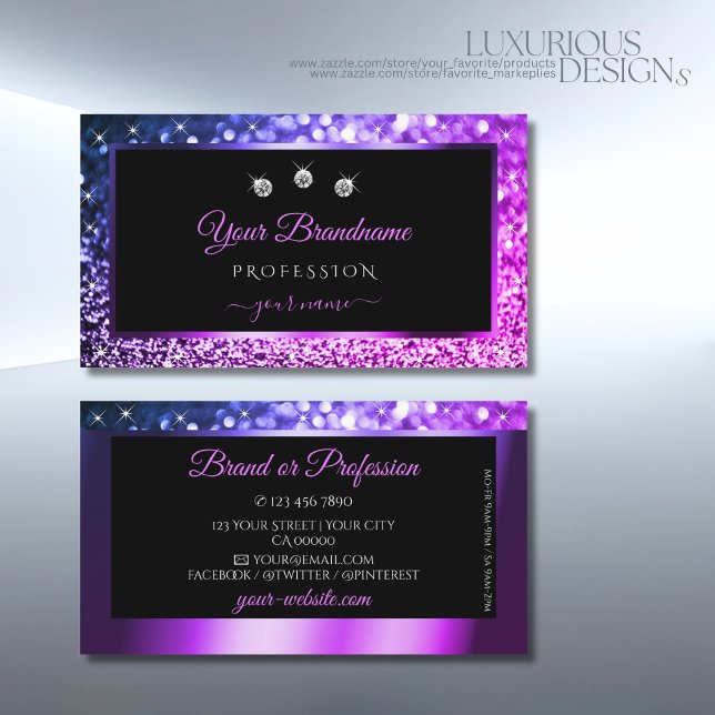 Luxuriöse rosa Lila Ombre Sparkle Glitzer Diamonds Visitenkarte (Von Creator hochgeladen)