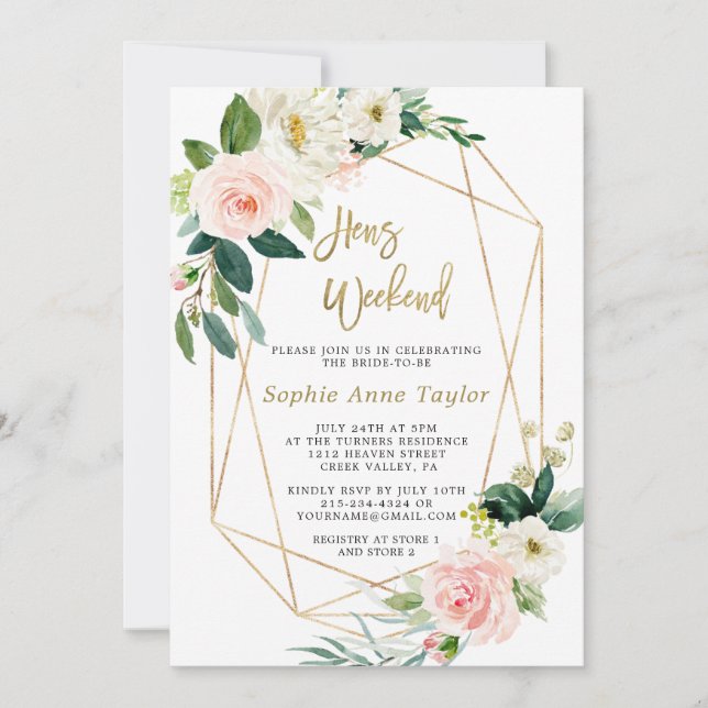 Luxuriöse Rosa Rose Gold Bachelorette Wochenende Einladung (Vorderseite)