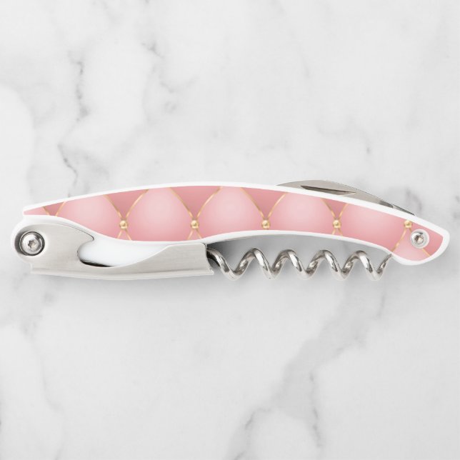 Luxuriöse Rosa Rose Gold Diamond gepolstertes Must Kellnermesser (Vorderseite)