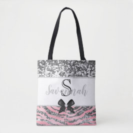 Luxuriöse Rosa Rose Silver Glitzer Personalisiert Tasche
