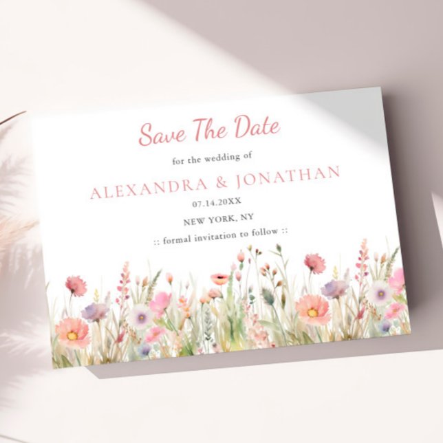 Luxuriöse, rosa Wildblume Hochzeit Save The Date (Von Creator hochgeladen)