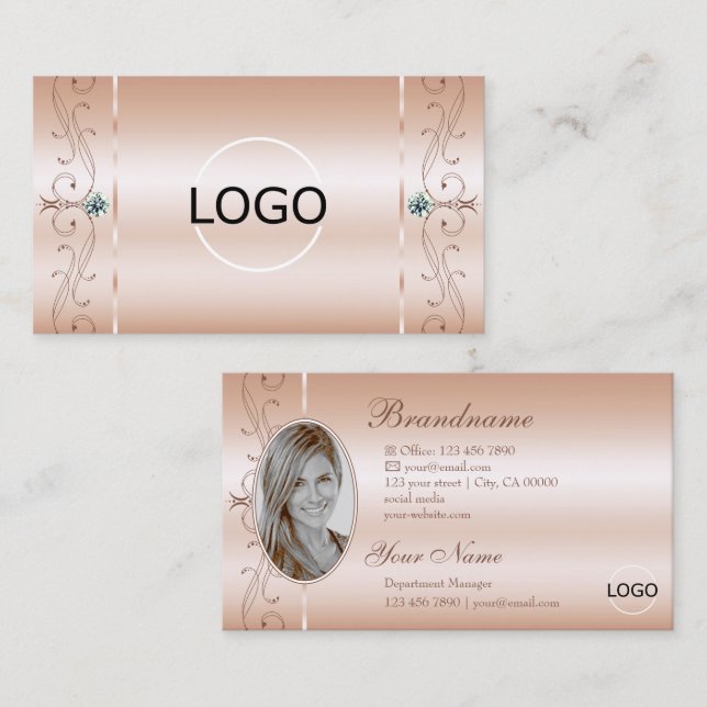 Luxuriöse Rose Coral Squiggled Jewels Logo und Fot Visitenkarte (Vorne/Hinten)