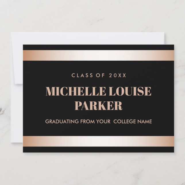 Luxuriöse Rose Gold Black Foto Abschluss Einladung (Vorderseite)