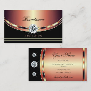 Luxuriöse Rose Gold Black mit glänzenden Diamanten Visitenkarte