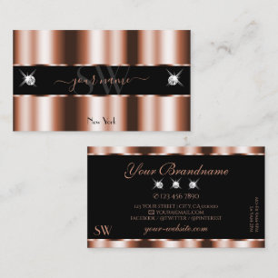 Luxuriöse Rose Gold Black Sparkle Jewels Initials Visitenkarte