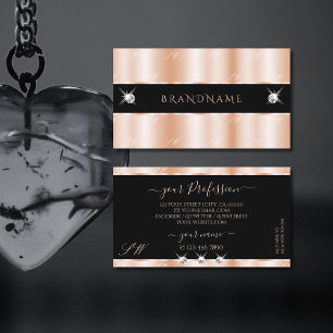 Luxuriöse Rose Gold Black Sparkle Jewels Monogram Visitenkarte