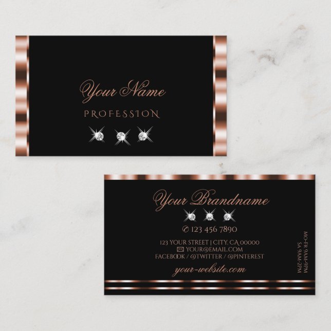 Luxuriöse Rose Gold Black Sparkling Diamonds Glamo Visitenkarte (Vorne/Hinten)