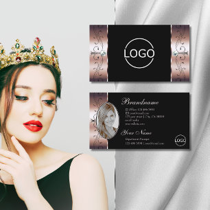 Luxuriöse Rose Gold Black Squiggled Jewels Logo-Fo Visitenkarte