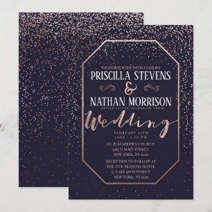 Luxuriöse Rose Gold Confetti Navy Blue Wedding Einladung