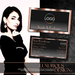 Luxuriöse Rose Gold Coole Schwarz-Weiß mit Logo Visitenkarte