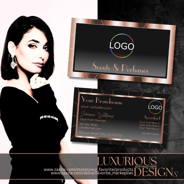 Luxuriöse Rose Gold Coole Schwarz-Weiß mit Logo Visitenkarte (Von Creator hochgeladen)