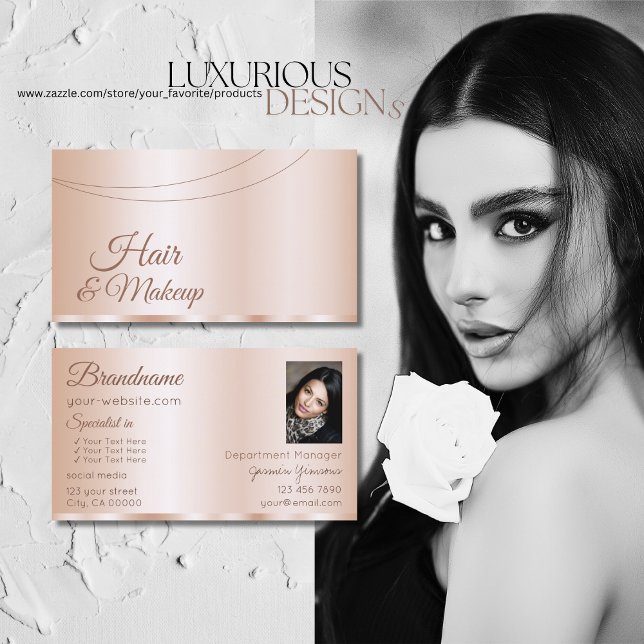 Luxuriöse Rose Gold Glamour mit Foto Stilvoll Visitenkarte (Von Creator hochgeladen)