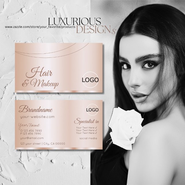 Luxuriöse Rose Gold Glamour mit Logo Stilvoll Visitenkarte (Von Creator hochgeladen)