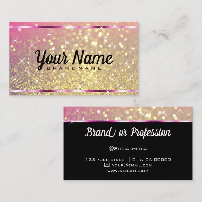 Luxuriöse Rose Gold Glitzer Luminous Stars Elegant Visitenkarte (Vorne/Hinten)