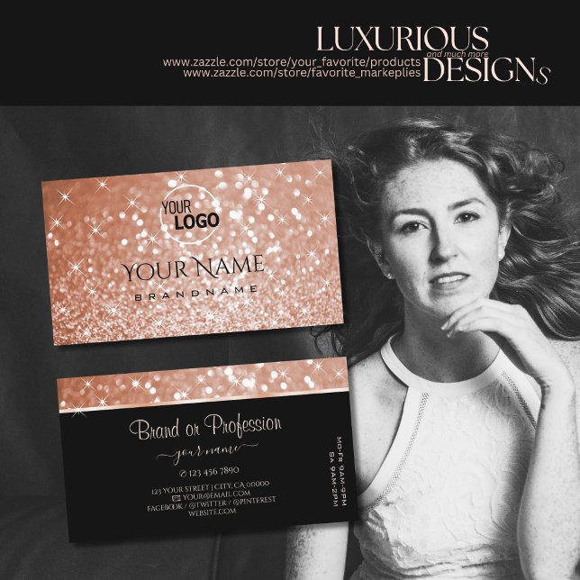 Luxuriöse Rose Gold Glitzer Luminous Stars Logo hi Visitenkarte (Von Creator hochgeladen)