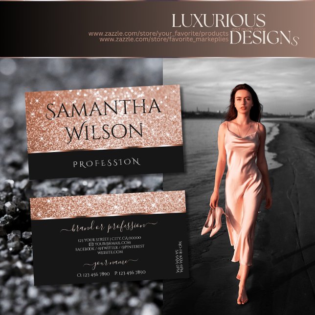 Luxuriöse Rose Gold Glitzer Stars Klassisches Schw Visitenkarte (Von Creator hochgeladen)