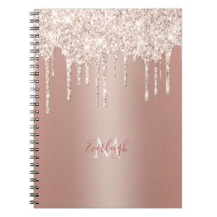 Luxuriöse Rose Gold Glitzer Tropfen mit Name/Mono Notizblock