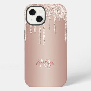 Luxuriöse Rose Gold Glitzer Tropfen mit Name/Monog iPhone Hülle