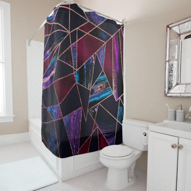 Luxuriöse Rose Gold Liquid Paint Marble Geometrie Duschvorhang (Beispiel)