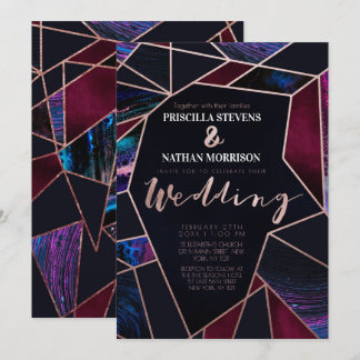 Luxuriöse Rose Gold Liquid Paint Marble Wedding Einladung